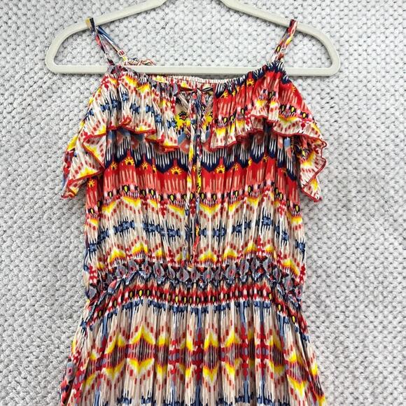 Easel Dress Womens S Orange Tiered Maxi Length Ruffle Neck Adjustable Straps - Picture 8 of 15